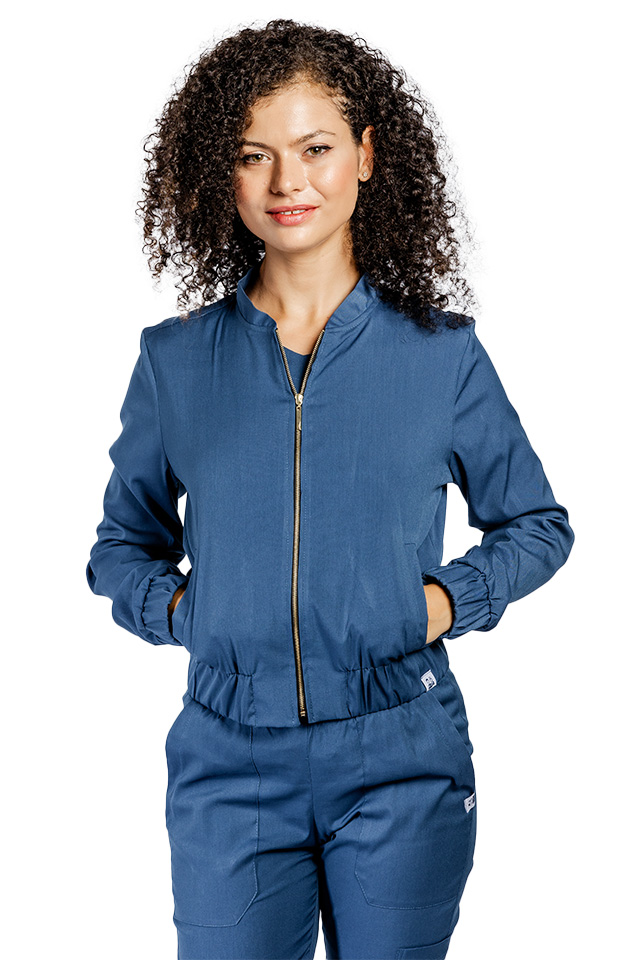 Jacheta medicala jeans stretch cu doua buzunare aplicate si fermoar 4