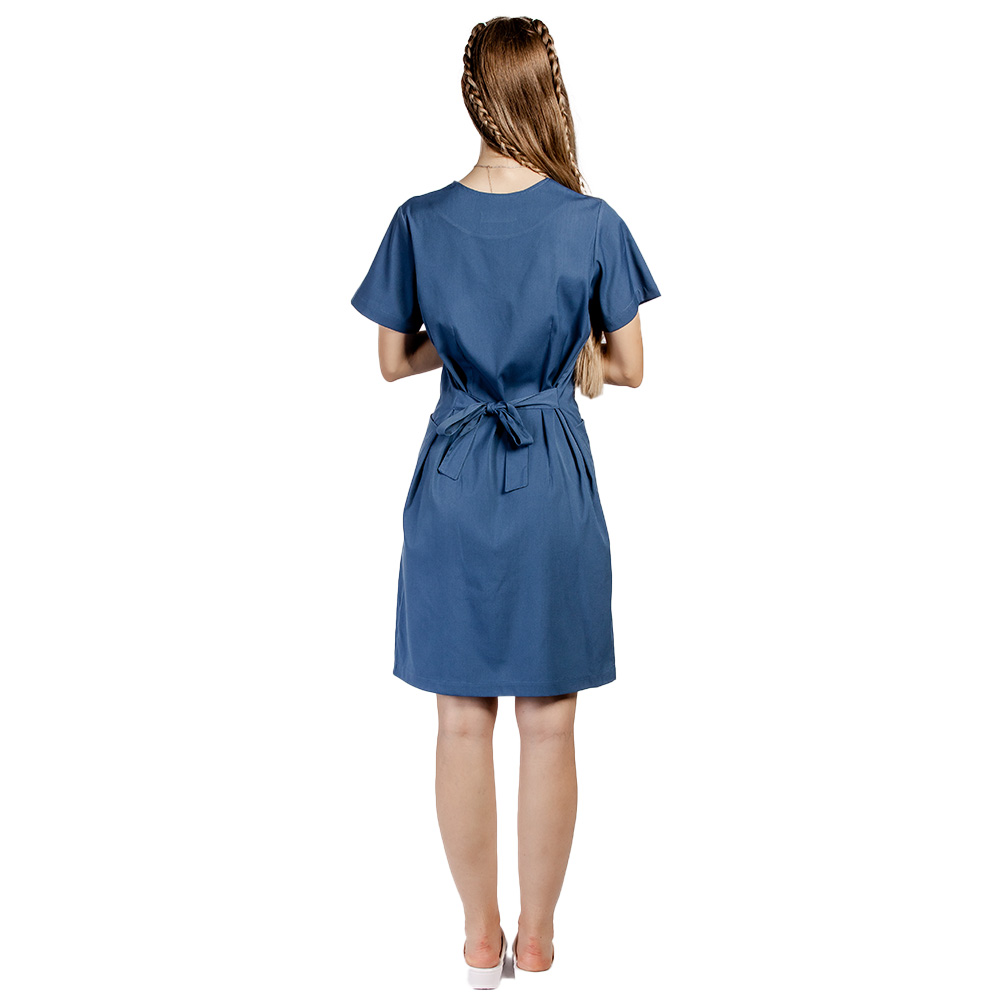 Sarafan medical stretch jeans, cu prindere cu cordon la spate si  doua buzunare aplicate 3