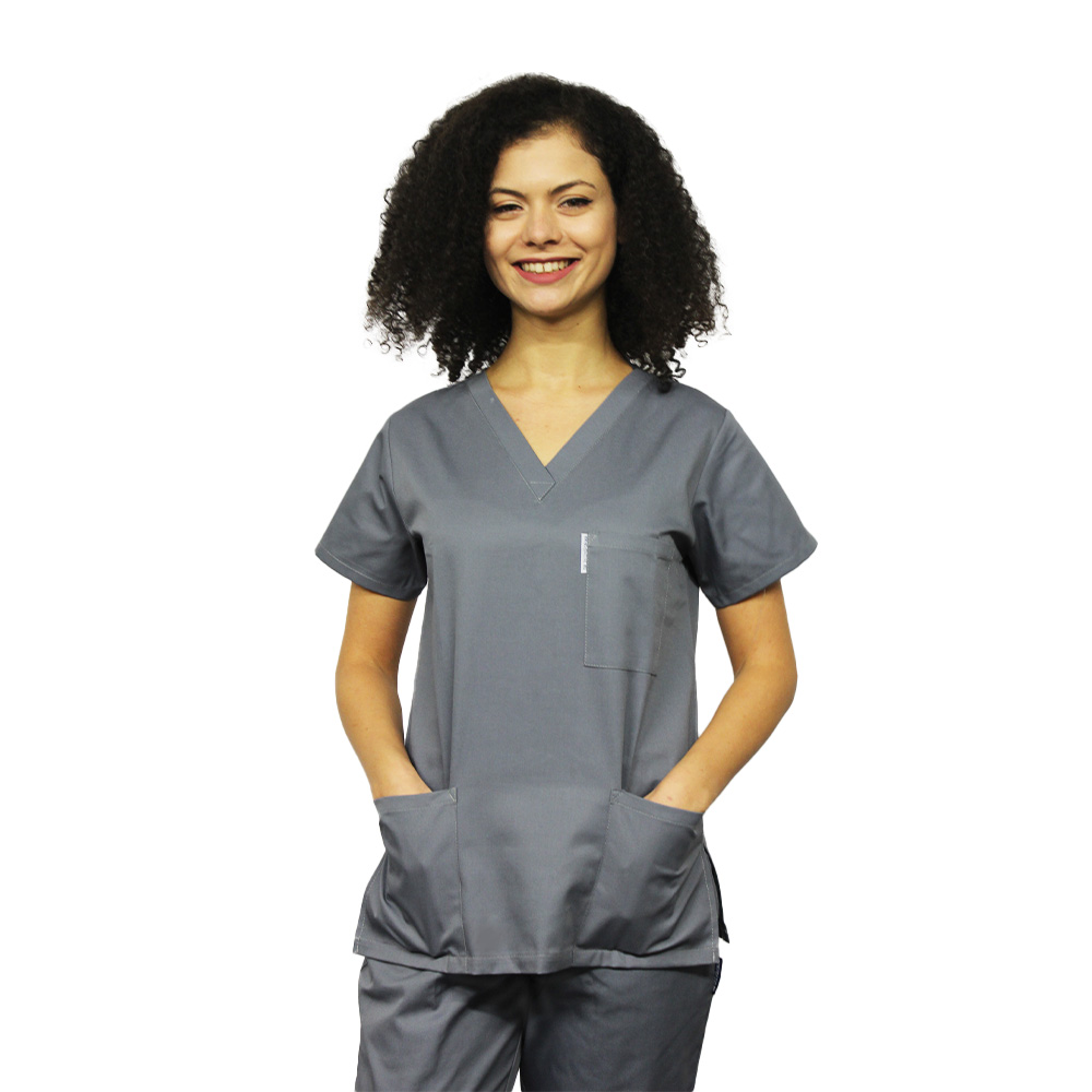OUTLET  Halat medical gri cu anchior in V si trei buzunare aplicate