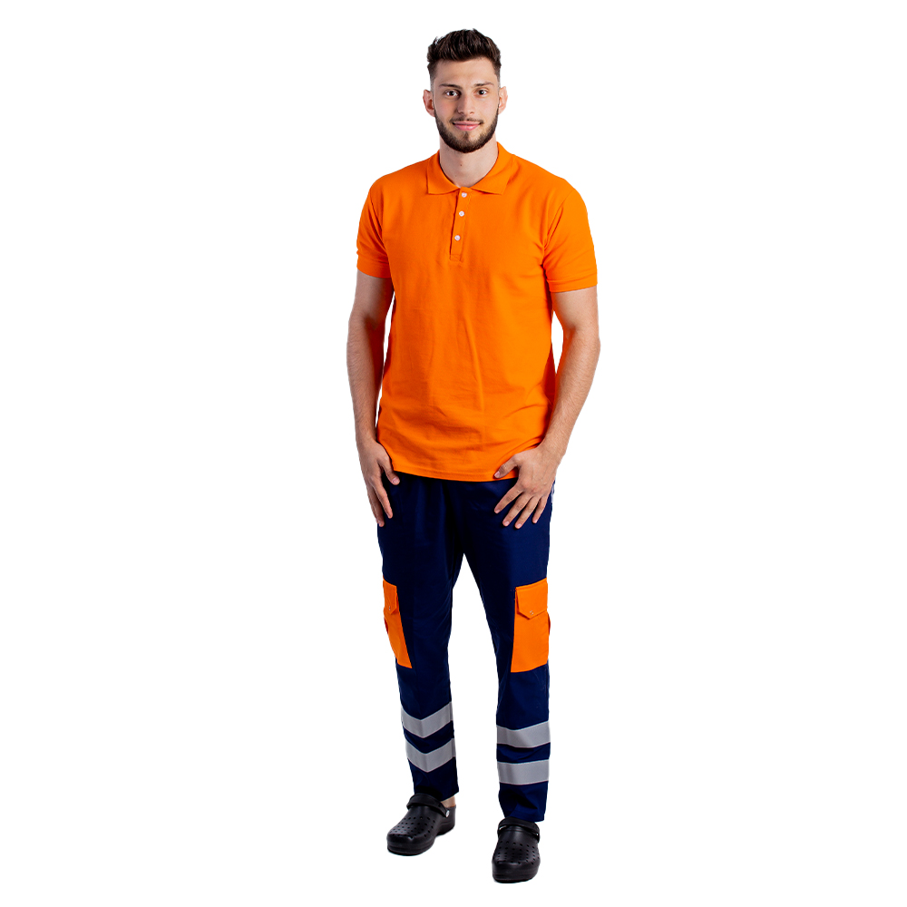 Tricou Ambulanta, portocaliu, tip polo, model unisex, cu guler si inchidere cu nasturi 4