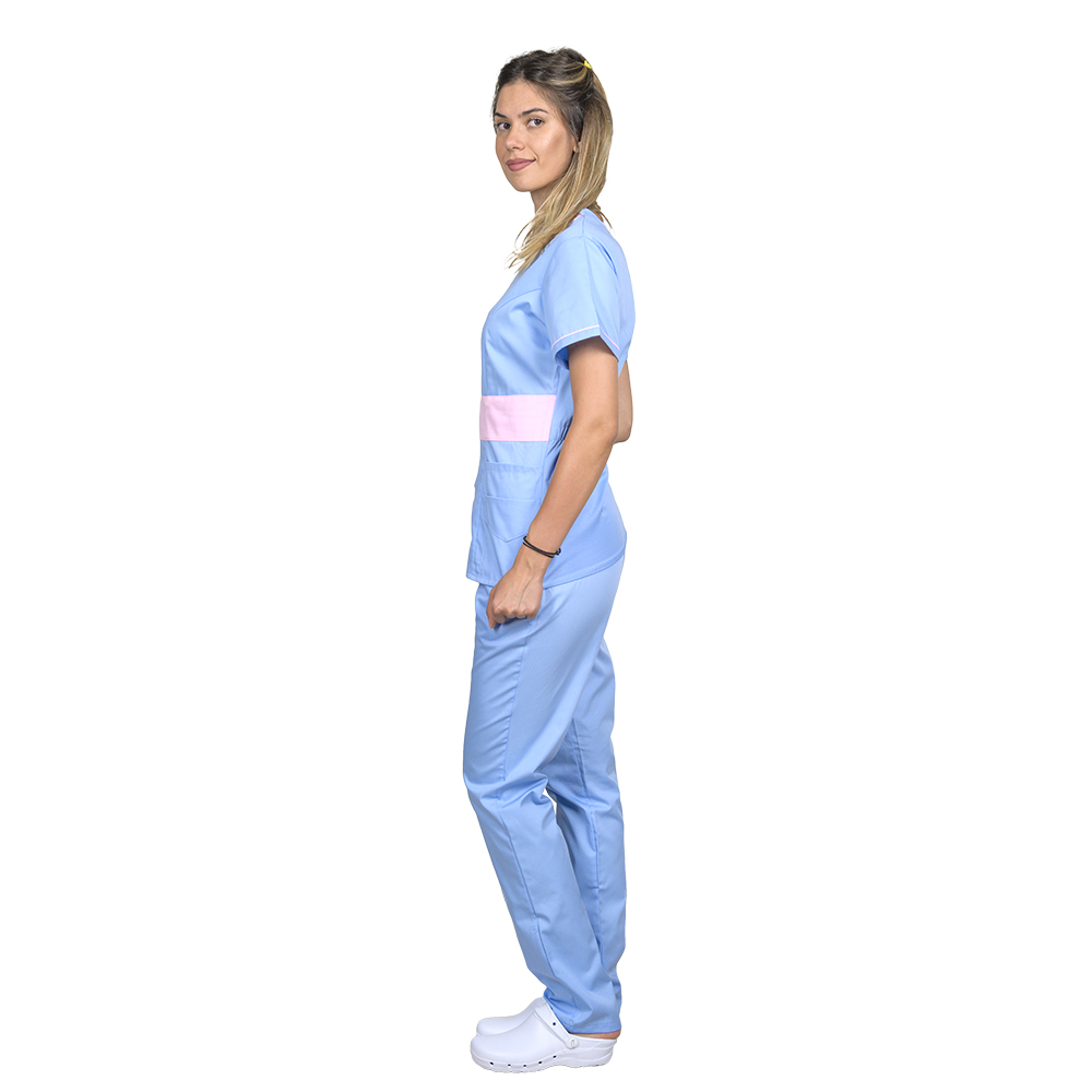 OUTLET Halat medical bleu cu roz pal, model Sofia 3