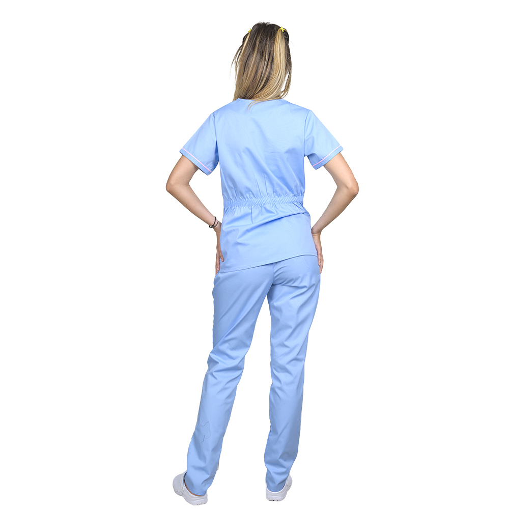 OUTLET Halat medical bleu cu roz pal, model Sofia 4