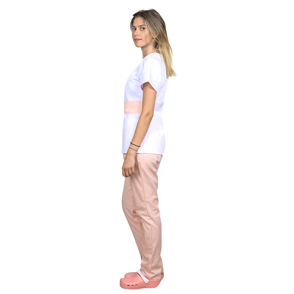 OUTLET Halat medical dama alb cu piersica, model Sofia 2