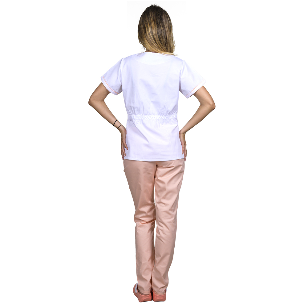 OUTLET Halat medical dama alb cu piersica, model Sofia 3