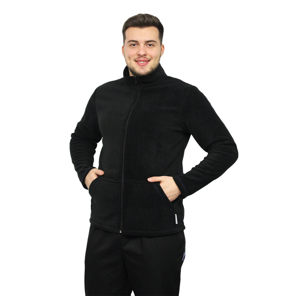Jacheta medicala polar neagra, unisex, cu doua buzunare aplicate 2