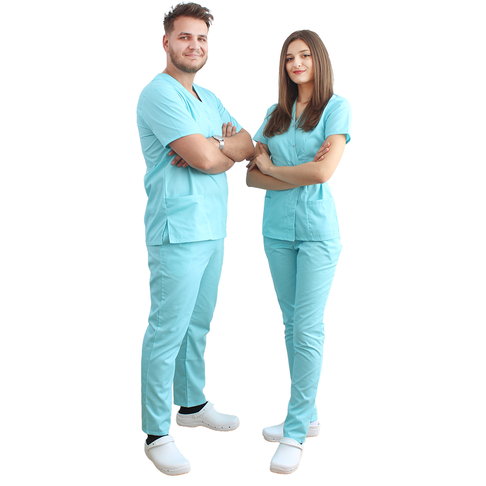 Halat medical kimono menta, cu elastan si doua buzunare aplicate 4