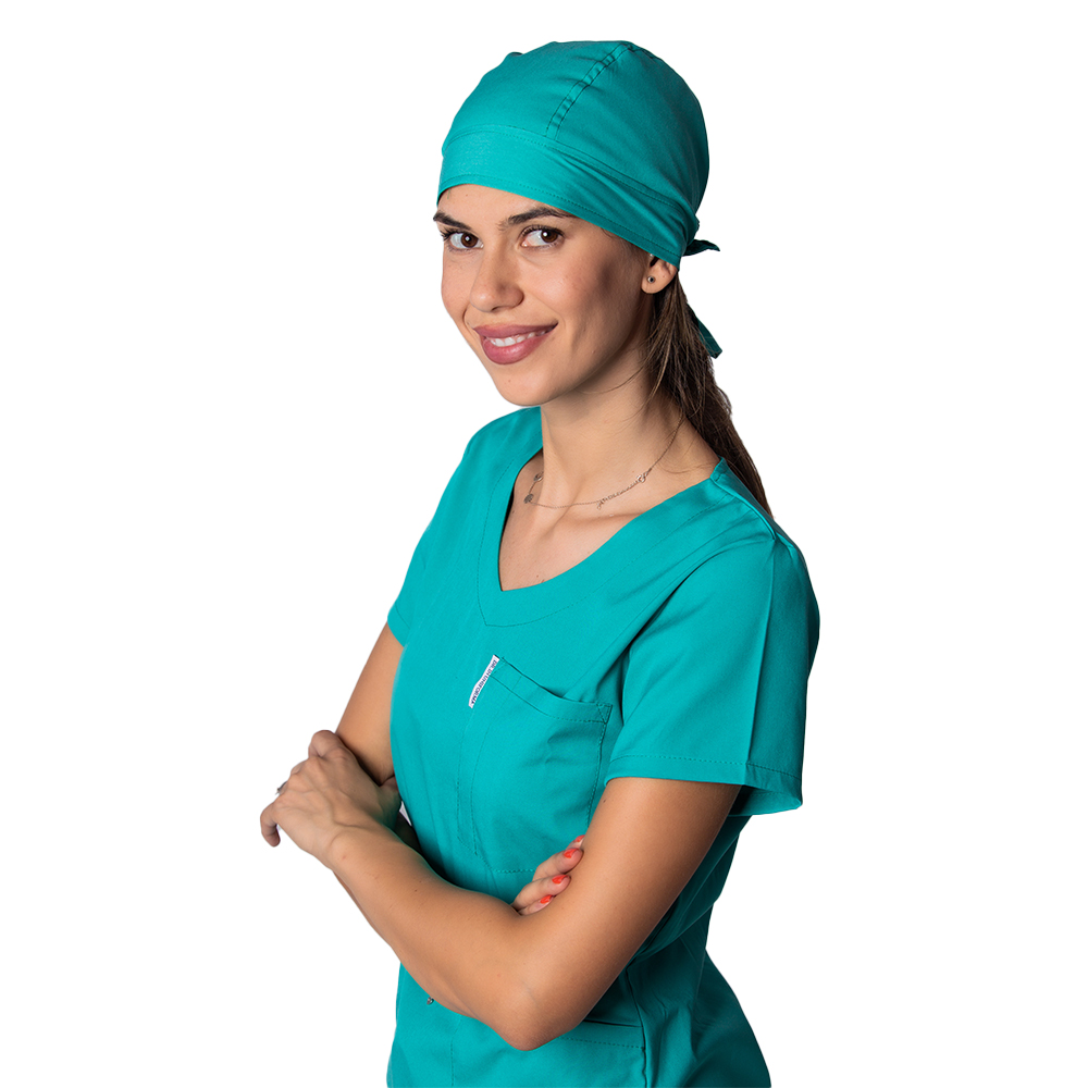 Boneta stretch verde, marime universala, cu prindere tip snur la spate 2