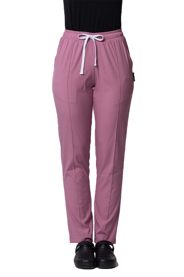 Pantaloni medicali stretch roz cu snur si elastic