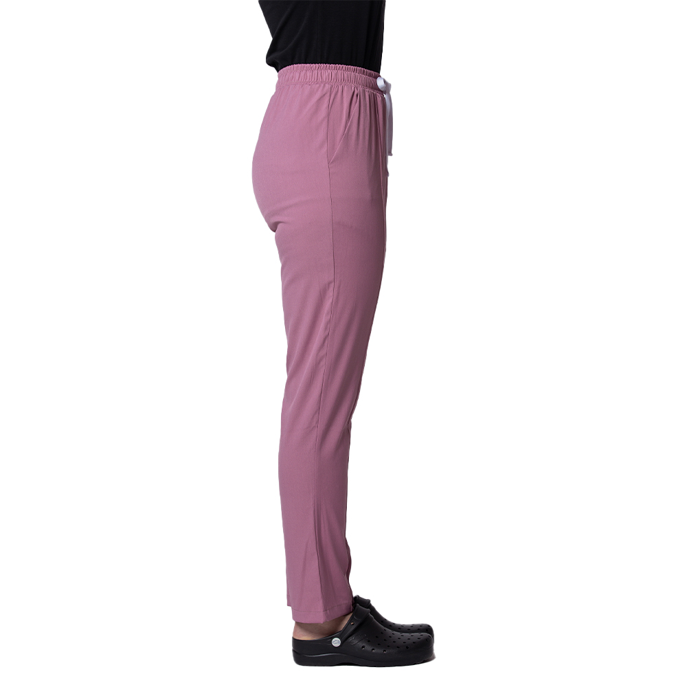 Pantaloni medicali stretch roz cu snur si elastic 2