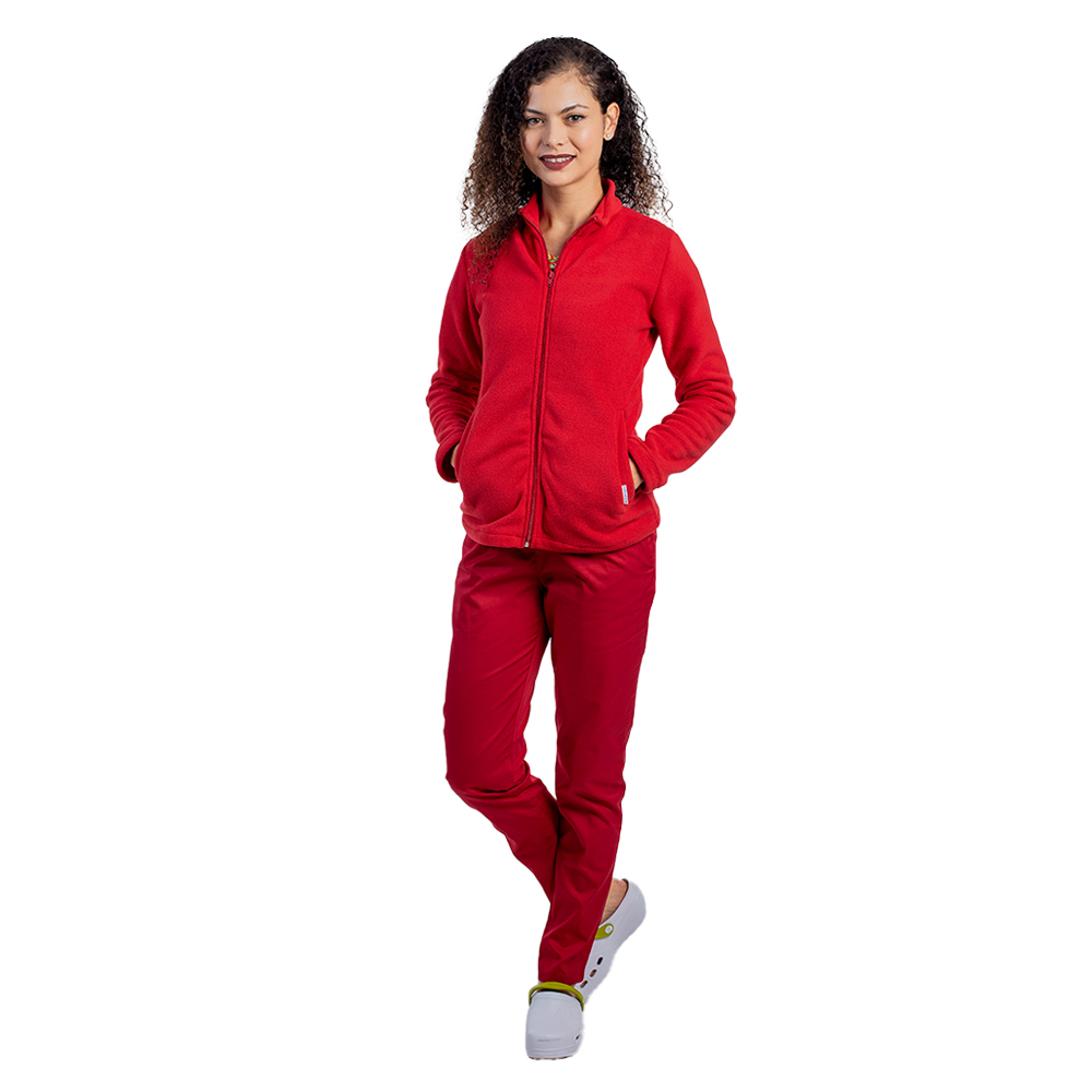 Jacheta medicala polar rosie cu doua buzunare aplicate 2