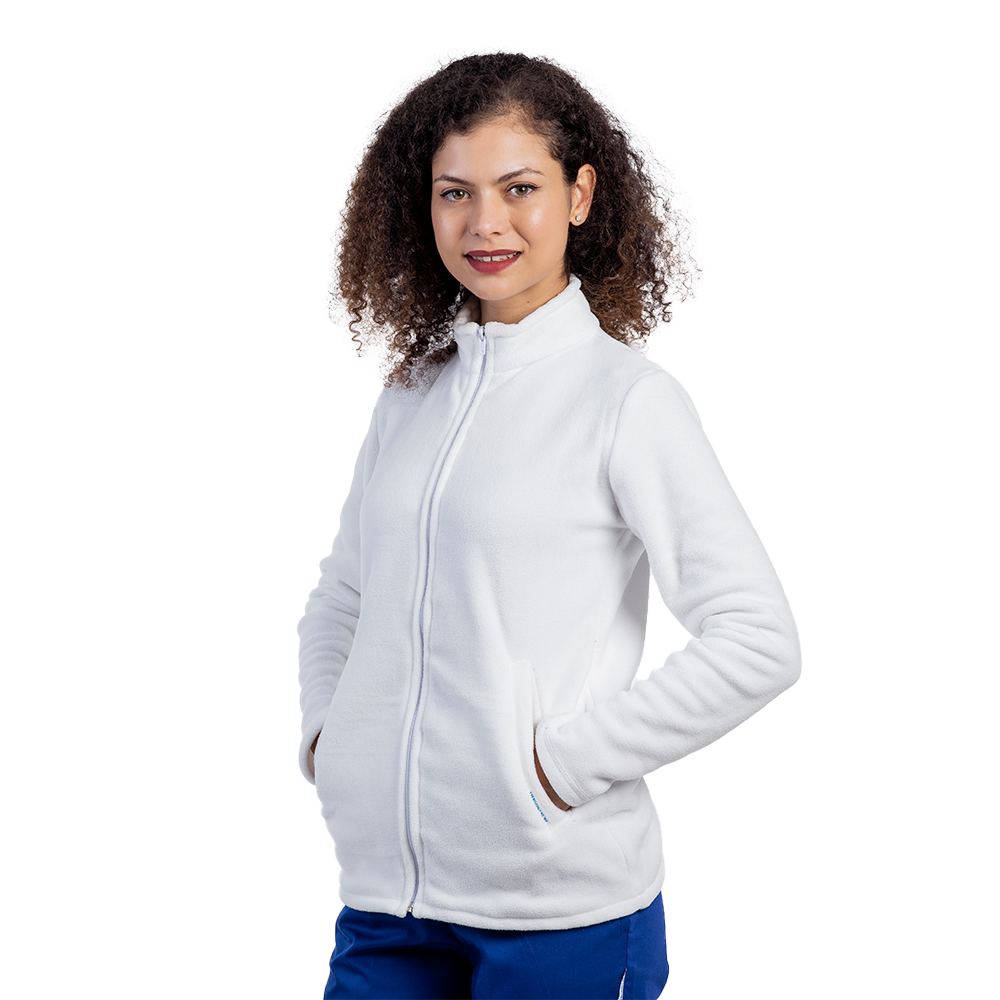 Jacheta medicala polar alba cu doua buzunare aplicate 3