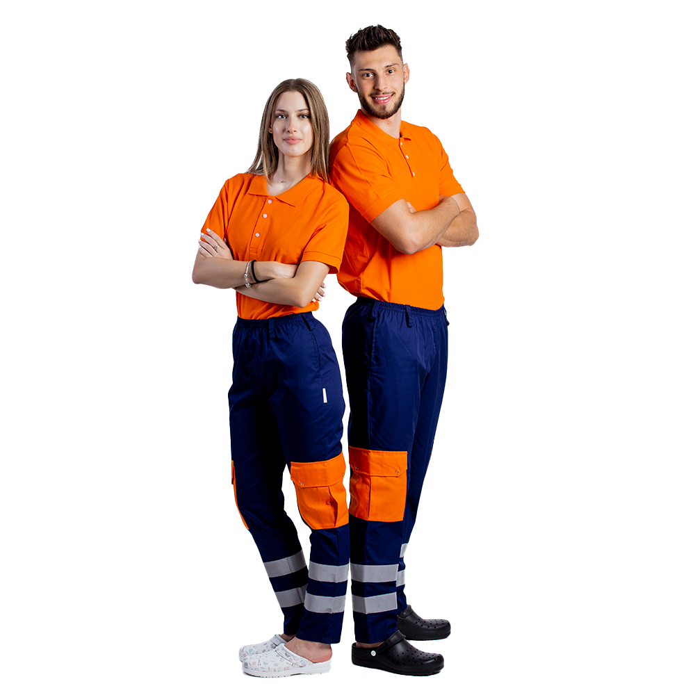 Tricou Ambulanta, portocaliu, tip polo, cu guler si inchidere cu nasturi 2