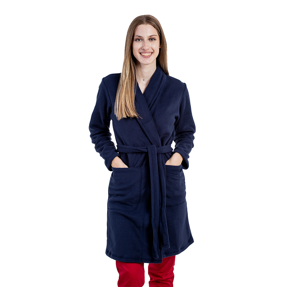 Halat polar bleumarin cu doua buzunare aplicate si cordon 2