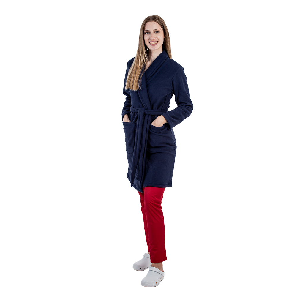 Halat polar bleumarin cu doua buzunare aplicate si cordon 3