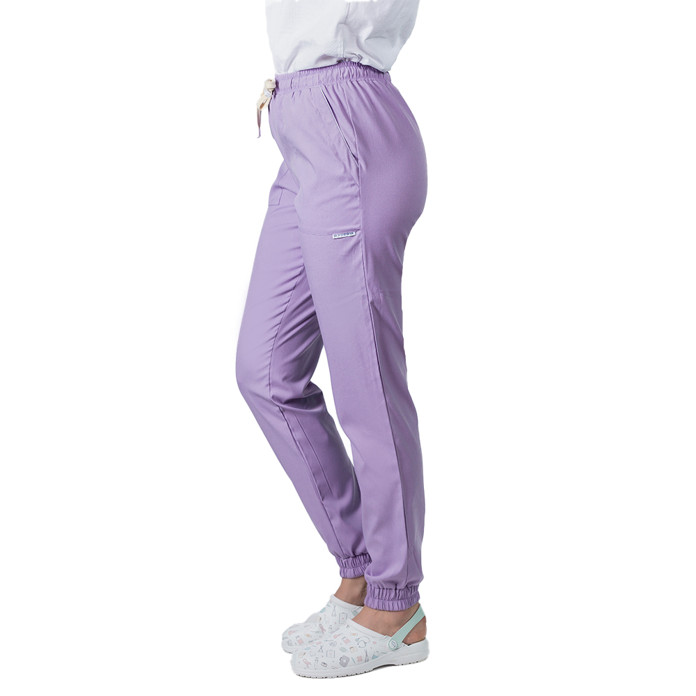 OUTLET Pantaloni medicali stretch tip jogger lila cu snur si elastic in talie si la glezna 2