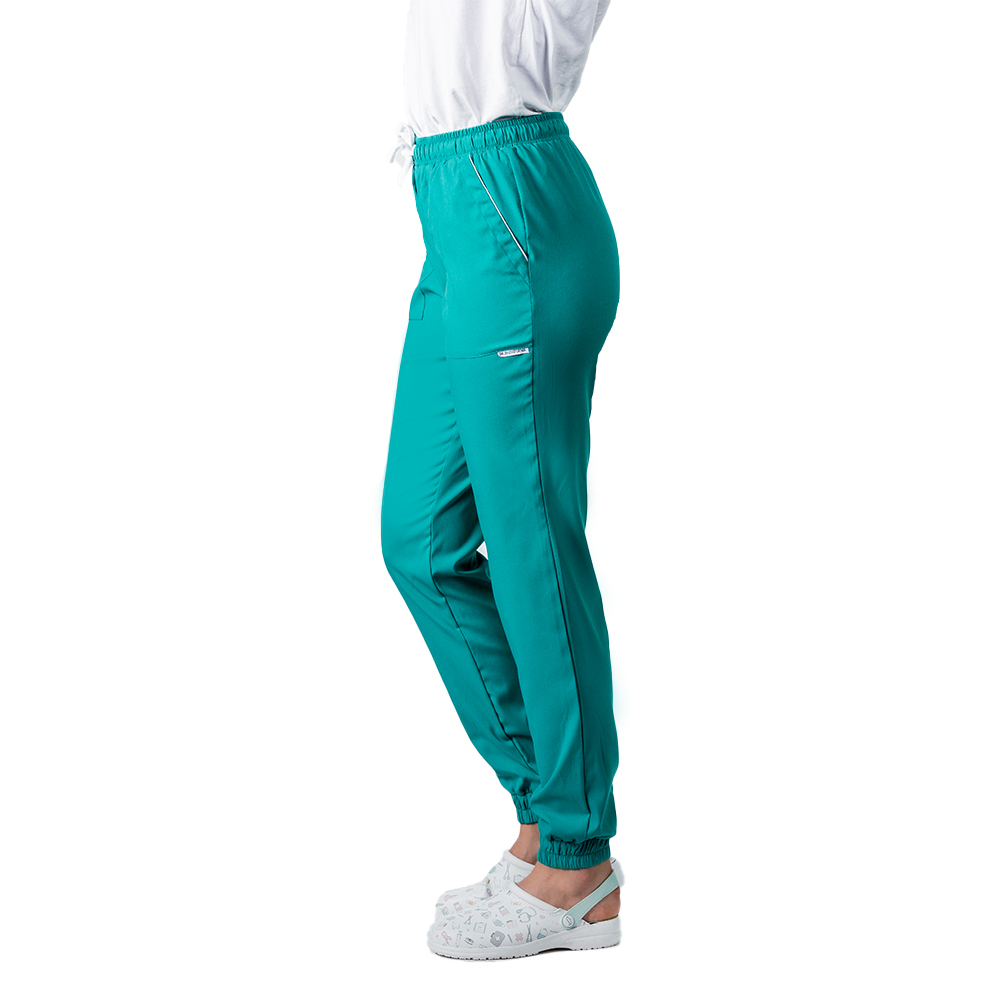 OUTLET Pantaloni medicali stretch tip jogger verde cu snur si elastic in talie si la glezna 2