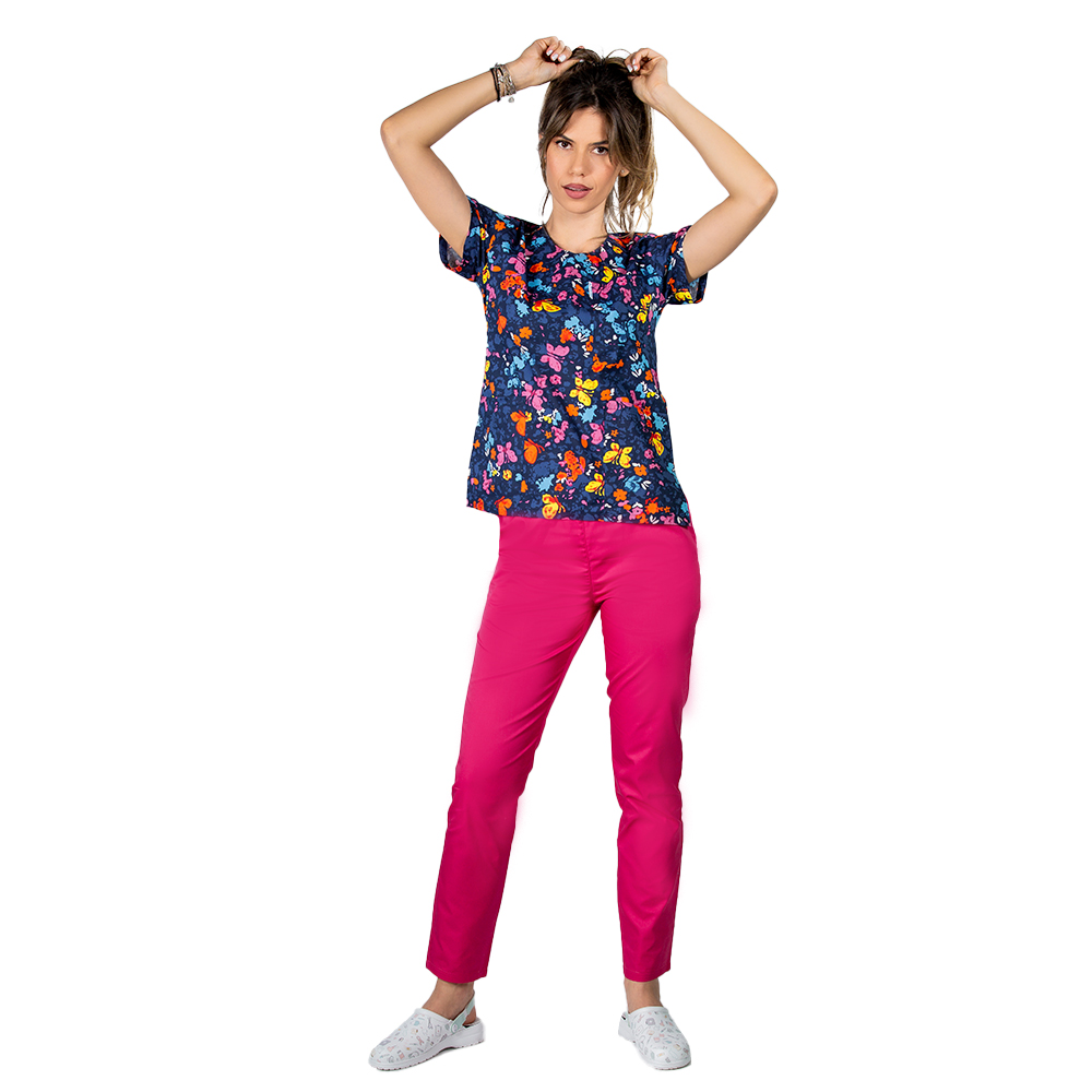 Costum medical Butterfly, cu bluza cu imprimeu  si pantaloni cu elastic 5