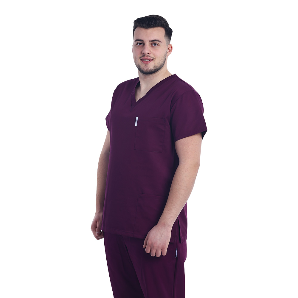 Halat medical visina unisex cu anchior in V si trei buzunare aplicate 3