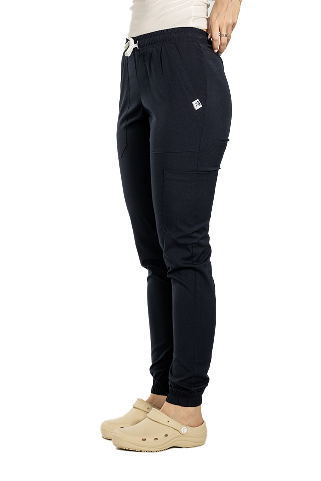 OUTLET Pantaloni medicali stretch tip jogger bleumarin cu snur si elastic in talie si la glezna 2