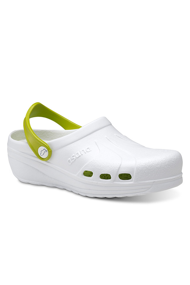 Saboti medicali Asana albi cu verde antibacterieni unisex 2