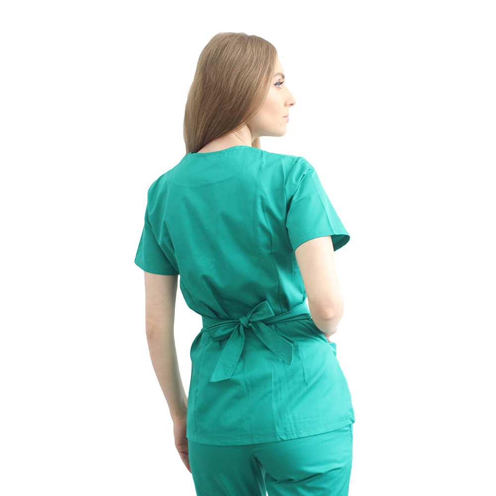 OUTLET Costum medical verde, cu bluza tip kimono si pantaloni cu elastic 4