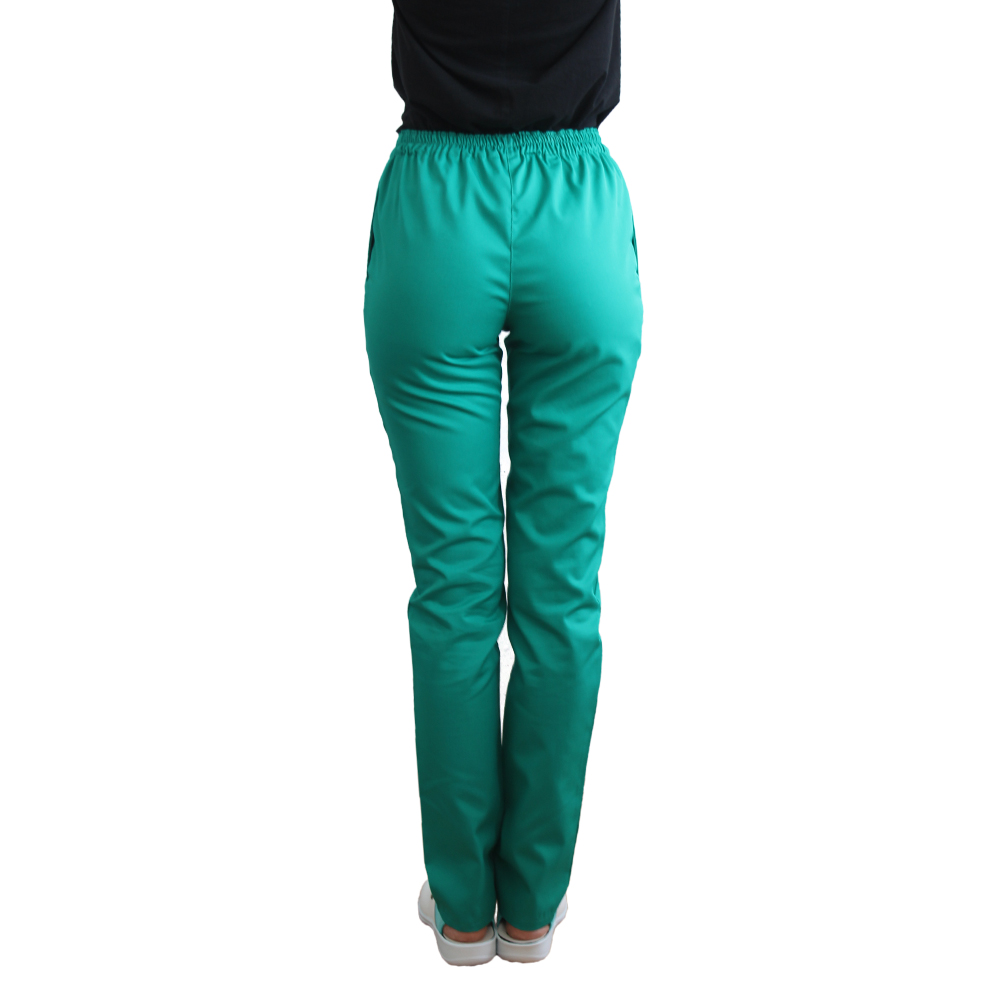 Pantaloni medicali verde cu elastic si doua buzunare laterale 2