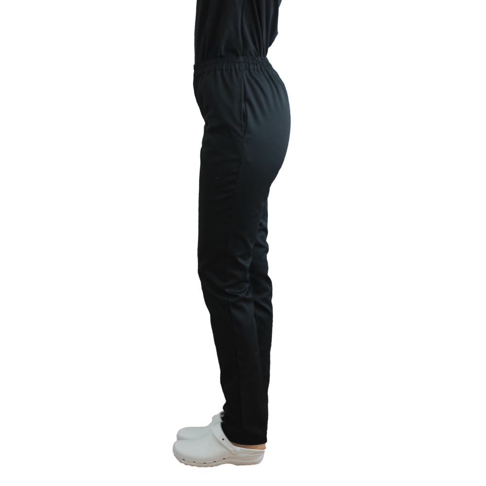 Pantaloni medicali cu elastan negri, model dama, cu snur si doua buzunare laterale 3