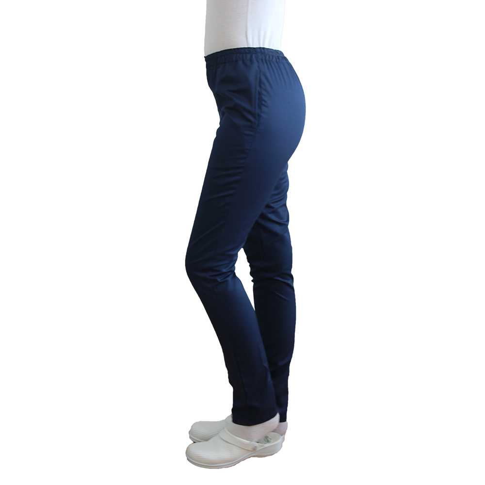 Pantaloni medicali cu elastan bleumarin cu elastic si doua buzunare laterale 3