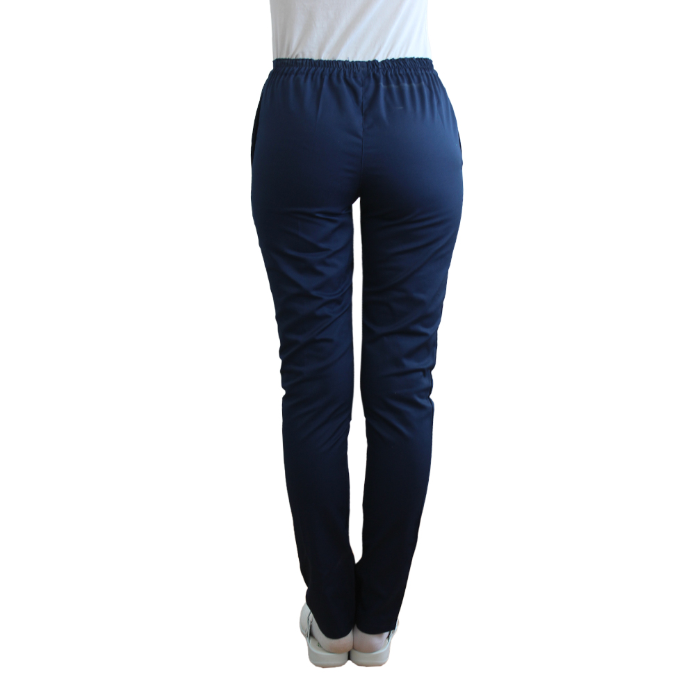 Pantaloni medicali cu elastan bleumarin cu elastic si doua buzunare laterale 2