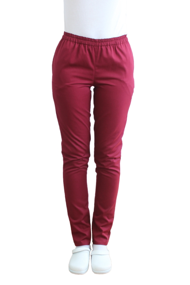OUTLET Pantaloni medicali grena cu elastic si doua buzunare laterale