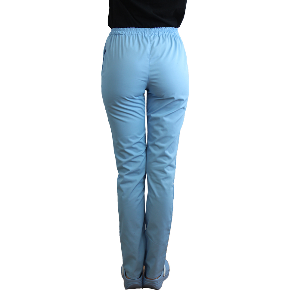 Pantaloni medicali elastici, dama, bleu cu snur si doua buzunare laterale 2