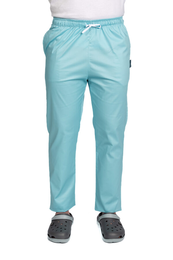 Pantaloni medicali menta cu elastan,barbati, cu snur in talie si doua buzunare laterale