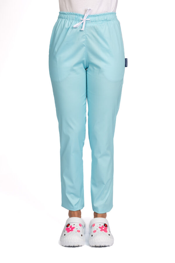 Pantaloni medicali cu elastan menta, model dama, cu snur si doua buzunare laterale