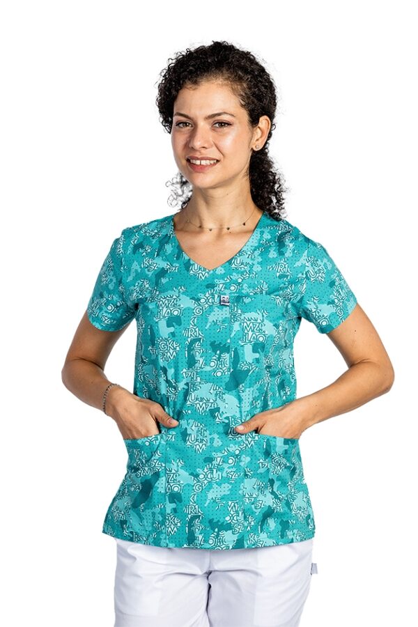 OUTLET Halat medical imprimat Green Army, cu trei buzunare aplicate